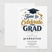 Invitation Modern Black & Gold Graduation Party (Devant / Derrière)