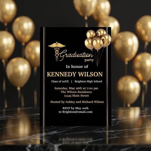 Invitation Modern Black Gold Graduation Party 2026