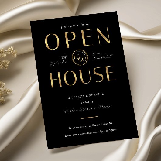 Invitation Modern Black & Gold Open House Corporate Logo