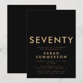 Invitation Modern Black Gold Seventy 70th Birthday Party (Devant / Derrière)