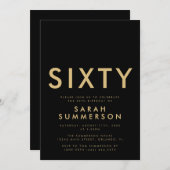Invitation Modern Black Gold Sixty 60th Birthday Party (Devant / Derrière)