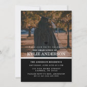 Invitation Modern Black Graduation Cap Senior Photo (Dos)