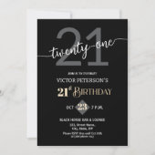 Invitation Modern Black Minimalist Men 21st Birthday Party (Devant)