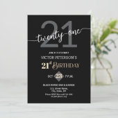 Invitation Modern Black Minimalist Men 21st Birthday Party (Debout devant)