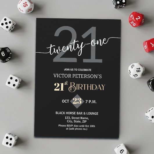 Invitation Modern Black Minimalist Men 21st Birthday Party