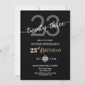 Invitation Modern Black Minimalist Men 23rd Birthday Party (Devant)