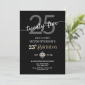 Invitation Modern Black Minimalist Men 25th Birthday Party (Debout devant)