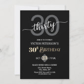 Invitation Modern Black Minimalist Men 30th Birthday Party (Devant)
