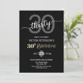 Invitation Modern Black Minimalist Men 30th Birthday Party (Debout devant)