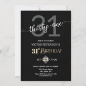 Invitation Modern Black Minimalist Men 31st Birthday Party (Devant)