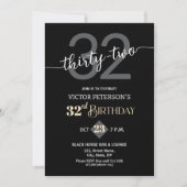Invitation Modern Black Minimalist Men 32nd Birthday Party (Devant)