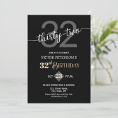Invitation Modern Black Minimalist Men 32nd Birthday Party (Debout devant)
