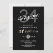 Invitation Modern Black Minimalist Men 34th Birthday Party (Devant)
