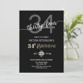 Invitation Modern Black Minimalist Men 34th Birthday Party (Debout devant)