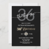 Invitation Modern Black Minimalist Men 36th Birthday Party (Devant)