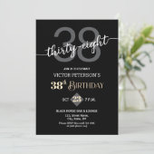 Invitation Modern Black Minimalist Men 38th Birthday Party (Debout devant)