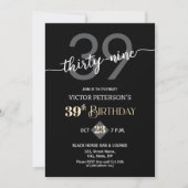 Invitation Modern Black Minimalist Men 39th Birthday Party (Devant)