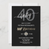 Invitation Modern Black Minimalist Men 40th Birthday Party (Devant)