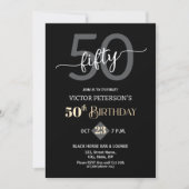 Invitation Modern Black Minimalist Men 50th Birthday Party (Devant)