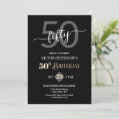Invitation Modern Black Minimalist Men 50th Birthday Party (Debout devant)