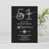 Invitation Modern Black Minimalist Men 51st Birthday Party (Debout devant)