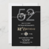 Invitation Modern Black Minimalist Men 52nd Birthday Party (Devant)