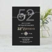 Invitation Modern Black Minimalist Men 52nd Birthday Party (Debout devant)