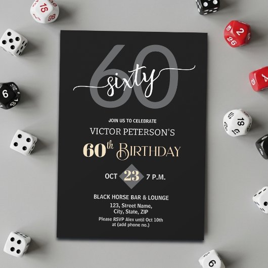 Invitation Modern Black Minimalist Men 60th Birthday Party