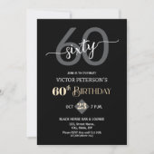 Invitation Modern Black Minimalist Men 60th Birthday Party (Devant)