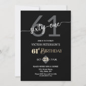 Invitation Modern Black Minimalist Men 61st Birthday Party (Devant)