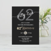 Invitation Modern Black Minimalist Men 62nd Birthday Party (Debout devant)