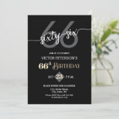 Invitation Modern Black Minimalist Men 66th Birthday Party (Debout devant)