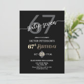 Invitation Modern Black Minimalist Men 67th Birthday Party (Debout devant)