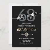 Invitation Modern Black Minimalist Men 68th Birthday Party (Devant)