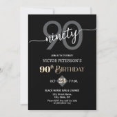Invitation Modern Black Minimalist Men 90th Birthday Party (Devant)