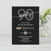 Invitation Modern Black Minimalist Men 90th Birthday Party (Debout devant)