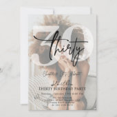 Invitation Modern Black Minimalist Thirty 30th Birthday Party (Devant)