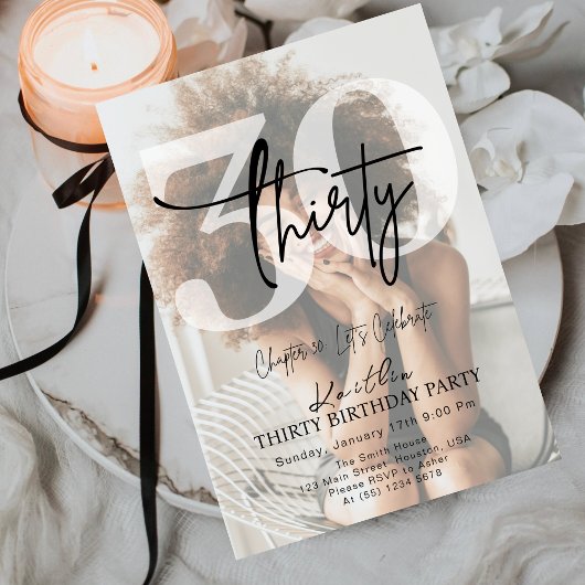 Invitation Modern Black Minimalist Thirty 30th Birthday Party