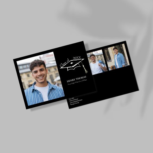 Invitation Modern Black Photo Graduation Party Card