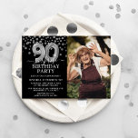 Invitation Modern Black & Silver 90th Surprise Birthday Photo<br><div class="desc">Modern black and silver surprise birthday party invitation for someone who is turning 90! Featuring a black background,  a photograph of the birthday man/woman,  faux silver glitter confetti,  silver 90th birthday balloons and an elegant birthday template that is easy to customize.</div>