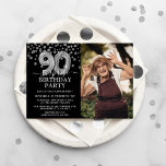 Invitation Modern Black & Silver 90th Surprise Birthday Photo<br><div class="desc">Modern black and silver surprise birthday party invitation for someone who is turning 90! Featuring a black background,  a photograph of the birthday man/woman,  faux silver glitter confetti,  silver 90th birthday balloons and an elegant birthday template that is easy to customize.</div>