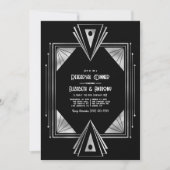 Invitation Modern Black & Silver Art Deco Rehearsal Dinner (Devant)