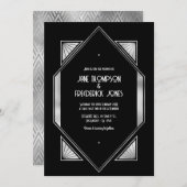 Invitation Modern Black & Silver Gatsby Art Deco Wedding (Devant / Derrière)