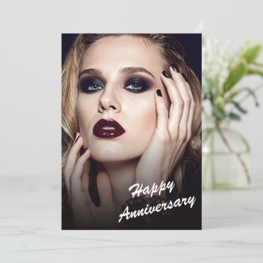 Invitation Modern Black & White Anniversary Flat Card (Debout devant)