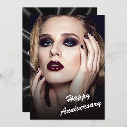 Invitation Modern Black & White Anniversary Flat Card (Devant / Derrière)