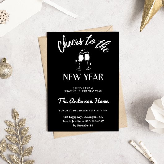 Invitation Modern Black & White“Cheers to the New Year” Party