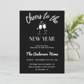 Invitation Modern Black & White“Cheers to the New Year” Party (Debout devant)