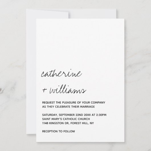 Invitation Modern Black & White Minimalist Script Wedding (Devant)