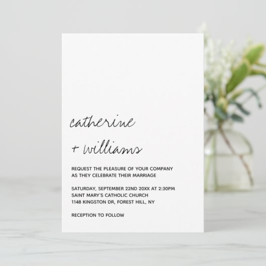 Invitation Modern Black & White Minimalist Script Wedding (Debout devant)