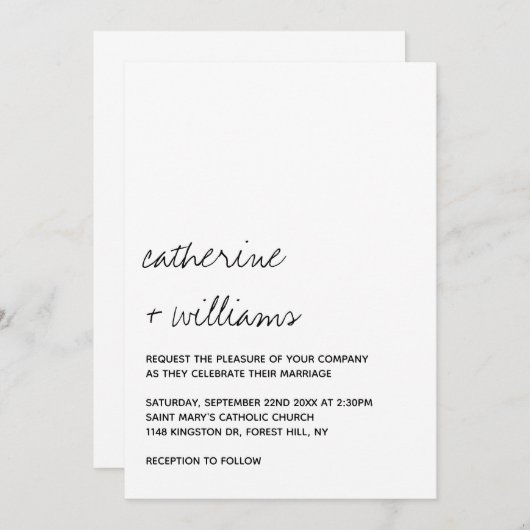 Invitation Modern Black & White Minimalist Script Wedding (Devant / Derrière)